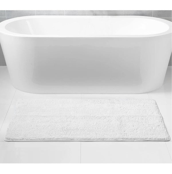 White Chenille Bath Mat Soft Bathroom Rug
