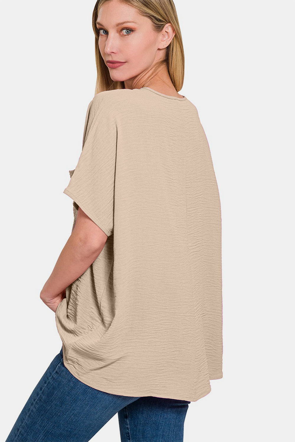 Zenana Texture V-Neck Short Sleeve Top