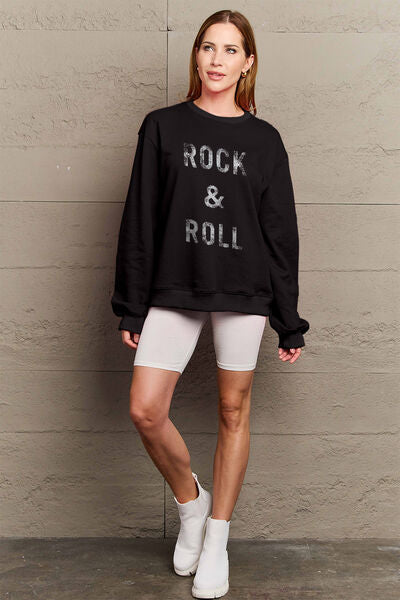 Simply Love ROCK & ROLL Round Neck Sweatshirt