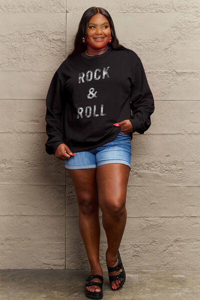 Simply Love ROCK & ROLL Round Neck Sweatshirt