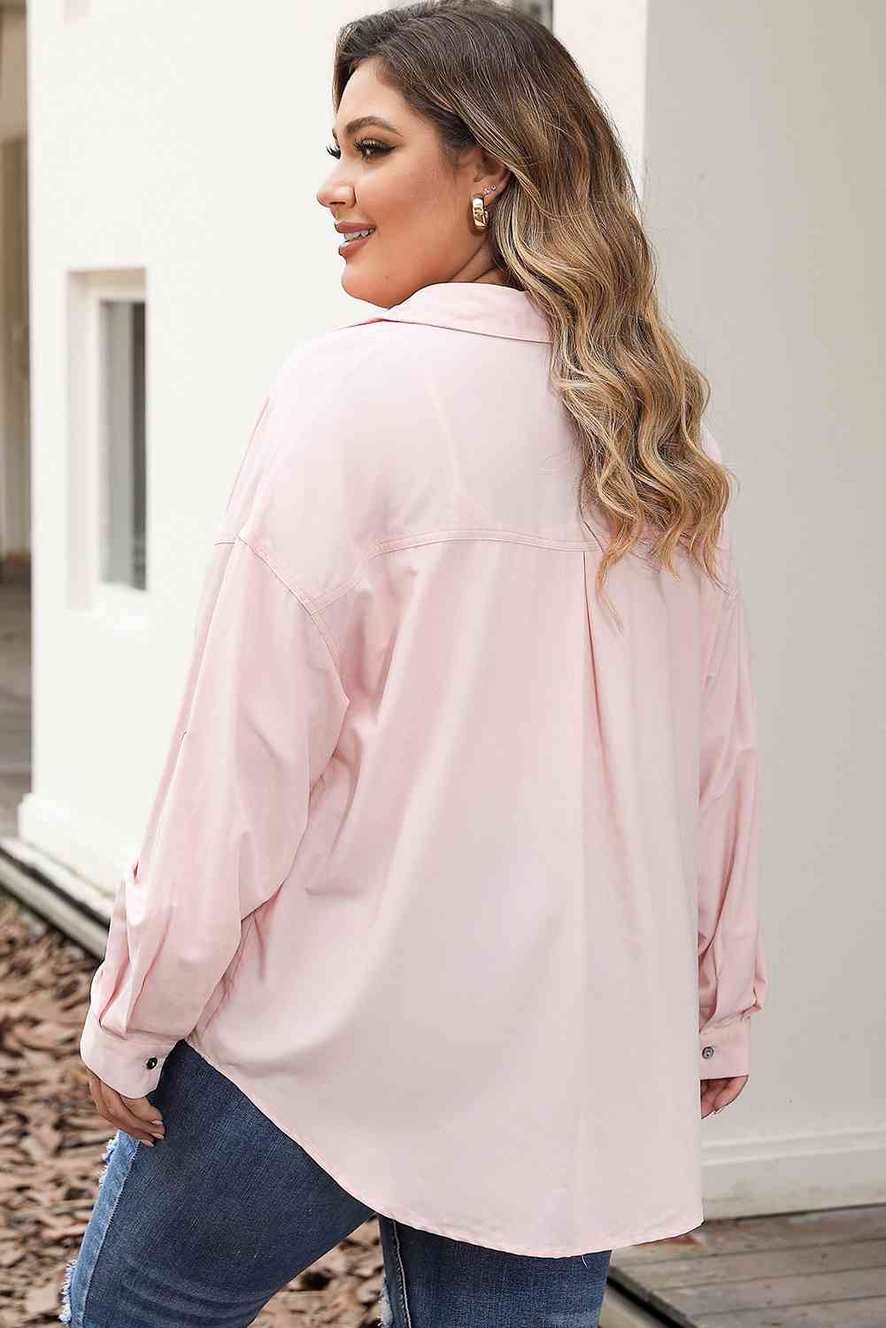 Collared Neck Button Front Long Sleeve Shirt
